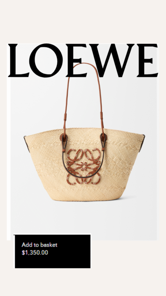 Handwoven straw tote bag with leather handles, an affordable designer inspired handbag alternative for summer