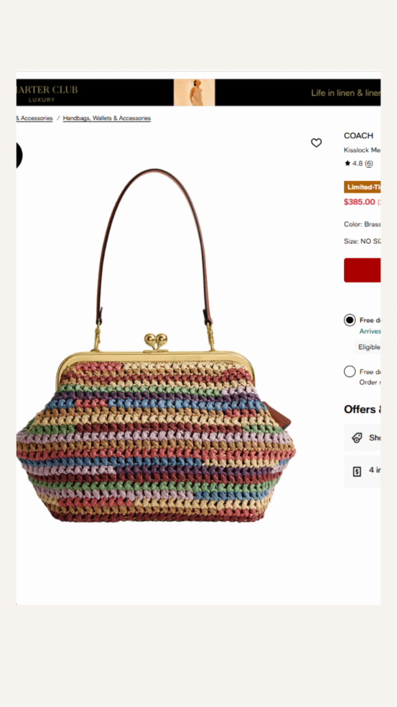 Multicolor crochet kiss-lock handbag inspired by Coach's designer version on Amazon
