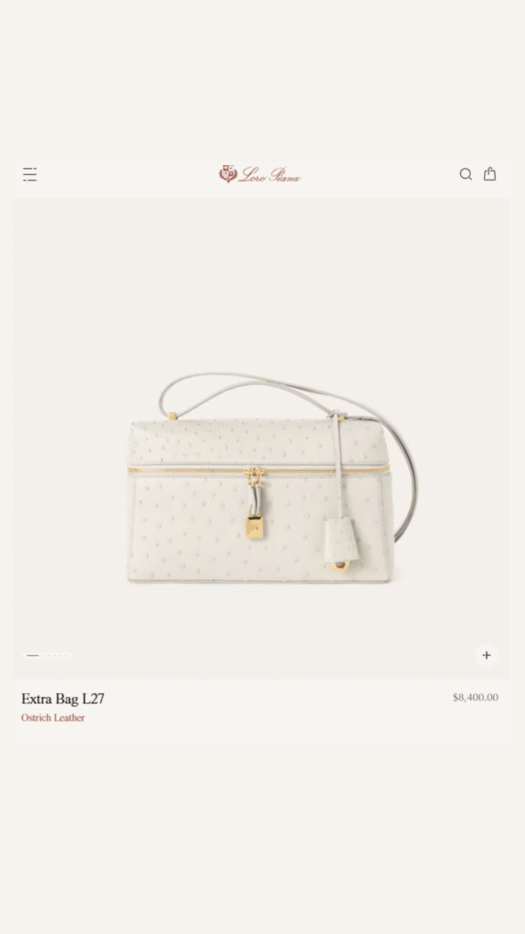 Affordable synthetic ostrich leather top handle bag inspired by Loro Piana's designer style