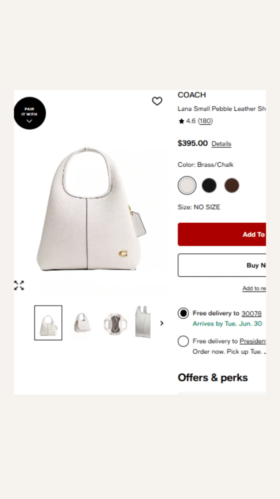 Pebbled leather shoulder bag inspired by Coach's Lana designer handbag